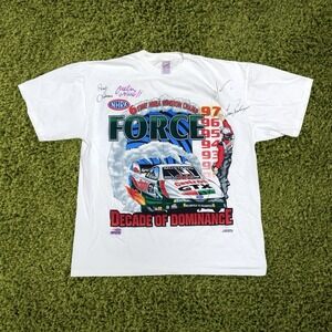 Vintage 90s NHRA John Force Decade Of Dominance T-Shirt XL Signed Racing 1997